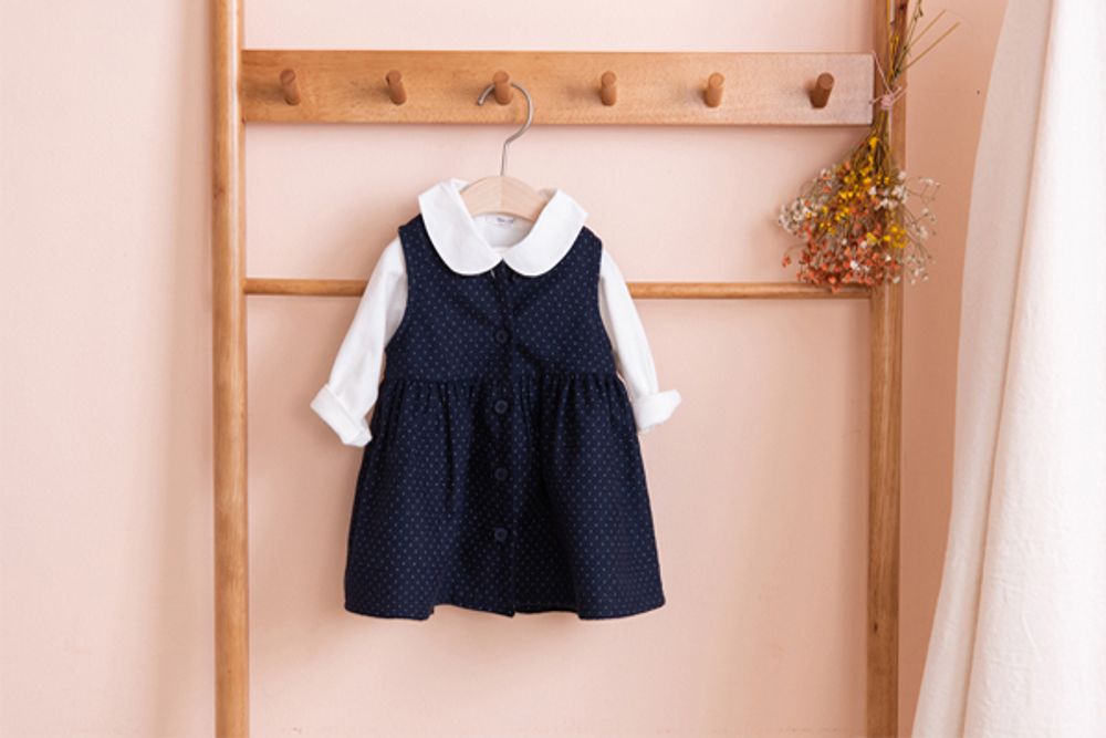 [BEBELOUTE] Bebe Dot Sleeveless Dress (Navy), All-in-One for Infant and Babyr, Cotton 100% _ Made in KOREA